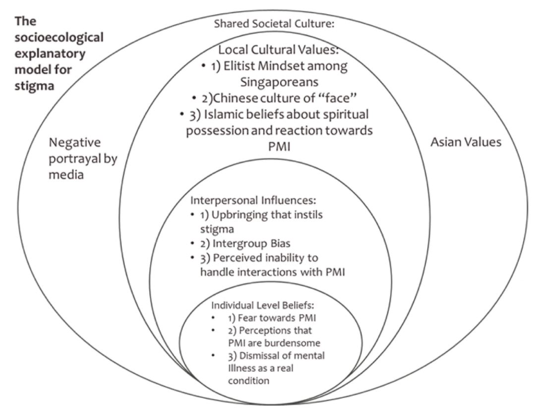 Researchers have identified three local cultural values, three interpersonal influences, and three individual-level beliefs that make up a shared Singaporean societal culture which results in the stigma around mental health